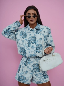 Kurtka bomberka w kwiaty Me Gusta morski/błękit