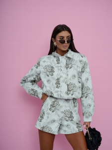 Kurtka bomberka w kwiaty Me Gusta szara/seledyn