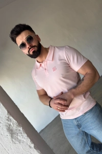T-SHIRT POLO MĘSKI BG POLO | JASNY RÓŻ