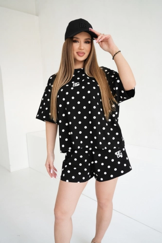 T-SHIRT DAMSKI BG DOTS | CZARNY - BIAŁY KROPKI