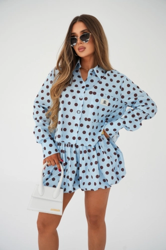 KOSZULA DAMSKA BG RAMONE | NIEBIESKI - CZEKOLADOWE KROPKI
