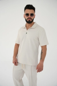 T-SHIRT POLO MĘSKI BG BOOST | JASNY BEŻ