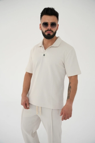 T-SHIRT POLO MĘSKI BG BOOST | JASNY BEŻ