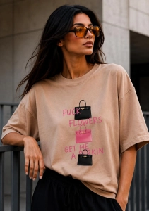 T-shirt damski Me Gusta ciemny beż