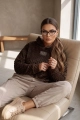 Komplet damski welurowy Laki Couture brąz/beż