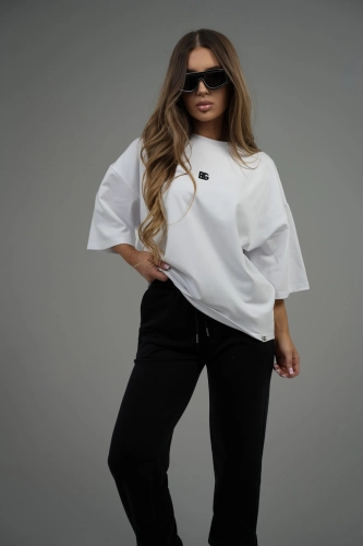 T-SHIRT DAMSKI BG DRAPE | BIAŁY-CZARNY