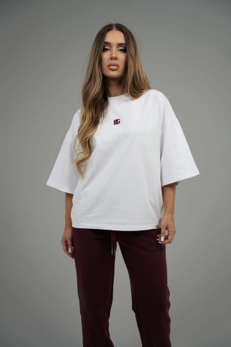 T-SHIRT DAMSKI BG DRAPE | BIAŁY-BORDO