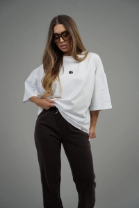 T-SHIRT DAMSKI BG DRAPE | BIAŁY-GORZKA CZEKOLADA