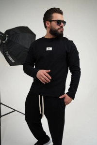 T-SHIRT LONGSLEEVE MĘSKI BG TEXTURE | CZARNY