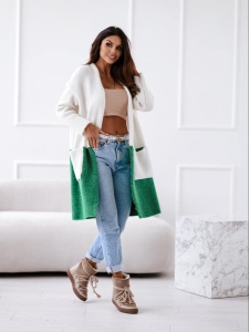 Kardigan damski bez kaptura DUO Me Gusta śmietankowo-zielony