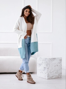 Kardigan damski bez kaptura DUO Me Gusta śmietankowo-miętowy