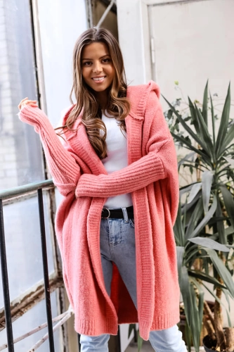 Kardigan z kapturem Me Gusta Mateo koralowy